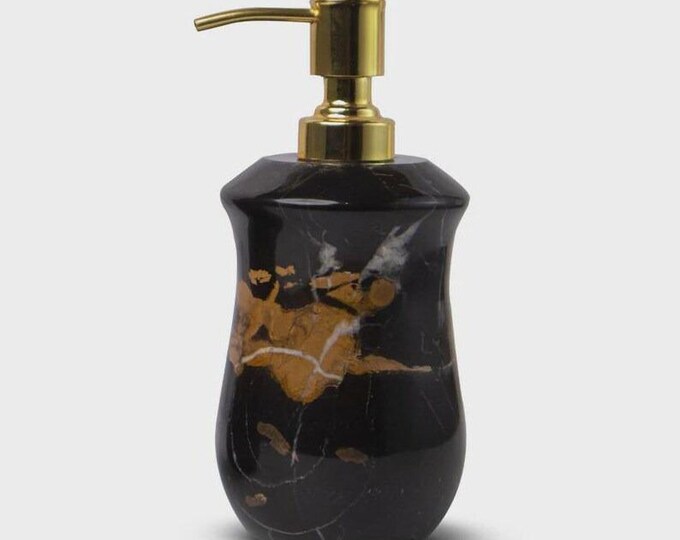 Black Marble Soap Dispenser with Gold Pump | Luxury Bathroom & Kitchen Decor