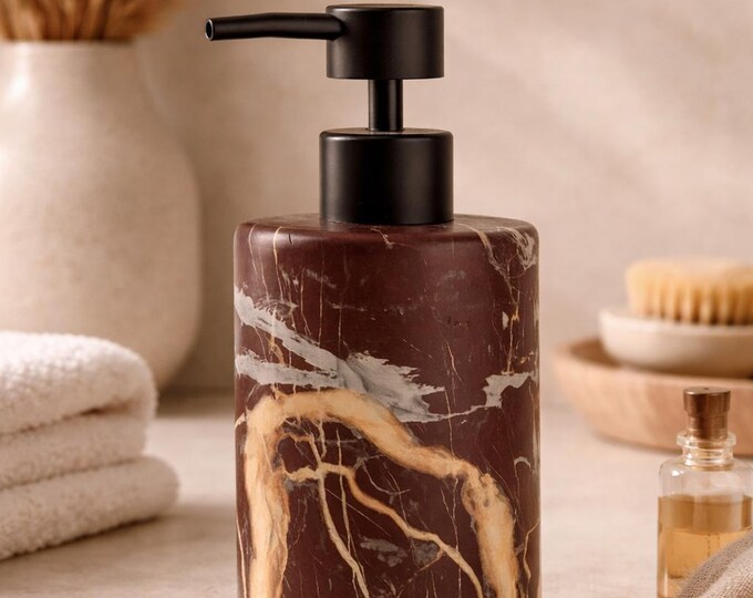 Indian Levanto Marble Soap Dispenser | Luxury Red Marble Bathroom Accessory