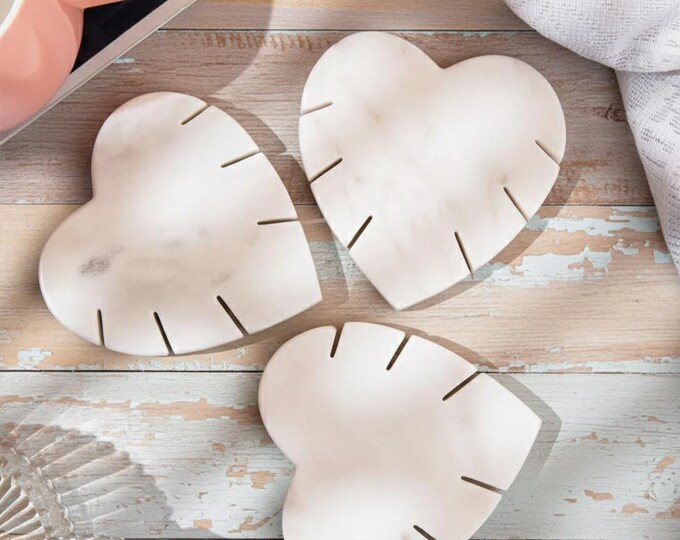 Heart-Shaped Marble Coaster Set | Handmade Natural Stone Drink Coasters Set of 4 Pieces