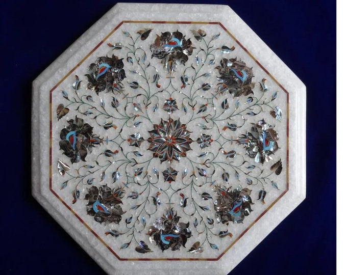 Marble Corner Table Top Semi Precious Stone Inlay Handicraft Art Home Decor