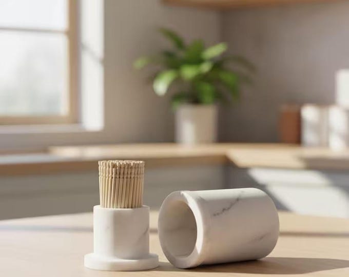 White Marble Toothpick Holder with Lid