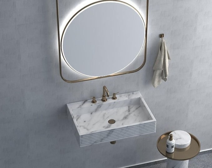Hand Carved White Italian Marble Washbasin Sink: Table Top Vanity