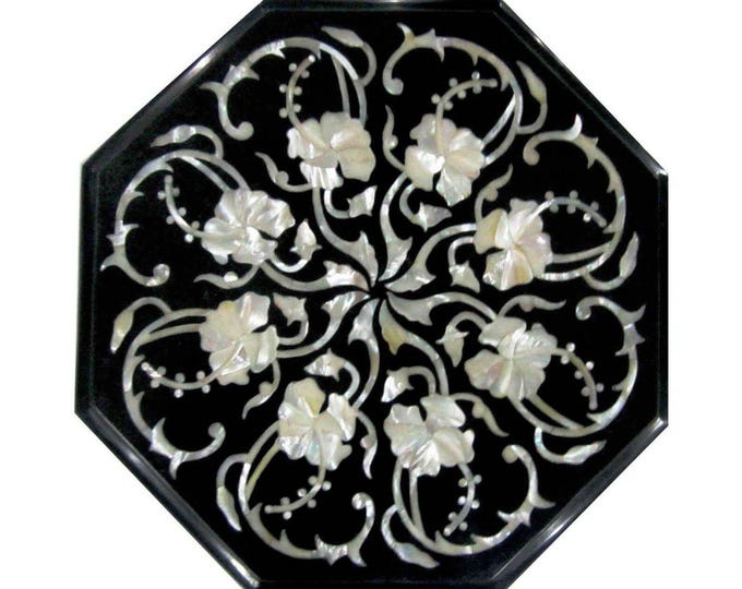 Mother of Pearl Inlay Octagon Table Top: Pietra Dura Art