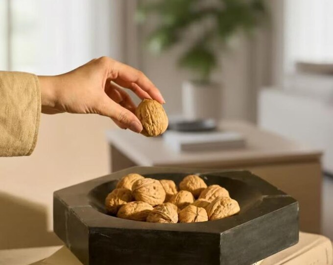 Handcrafted Black Marble Octagon Bowl | Luxury Stone Snack & Dry Fruit Bowl