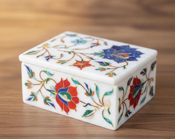 Handmade Floral Inlay Marble Jewelry Box