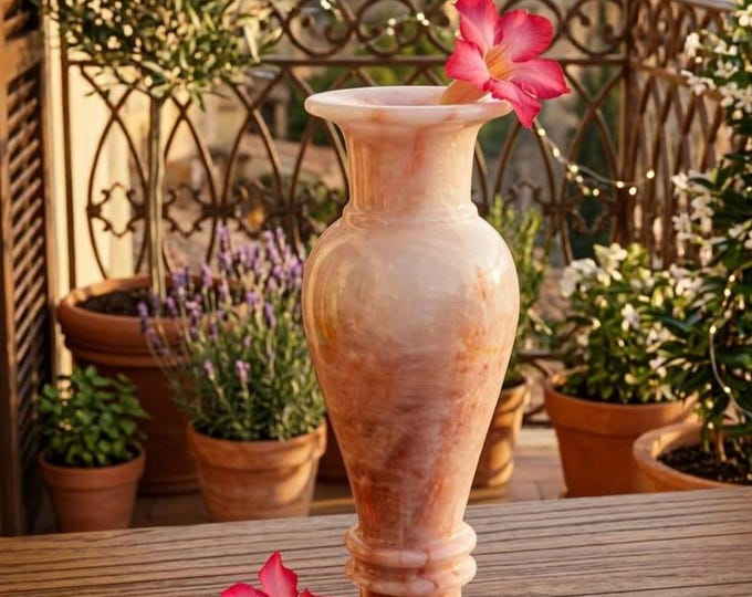 Pink onyx Decorative Vase, Handcrafted Stone Centerpiece