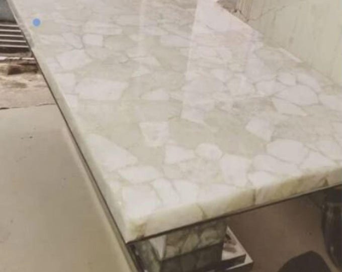 White Agate stone Coffee, Dinning Table Top, Handmade Art Interior Furniture Decor