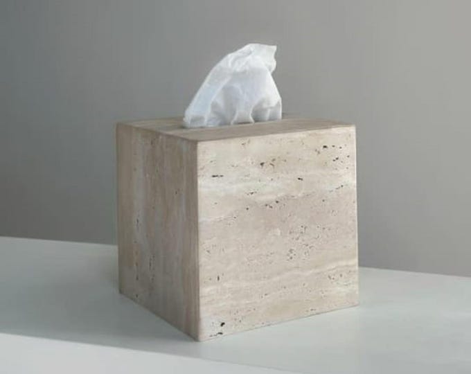 Handmade Travertine Tissue Box Cover Natural Stone Bathroom Decor