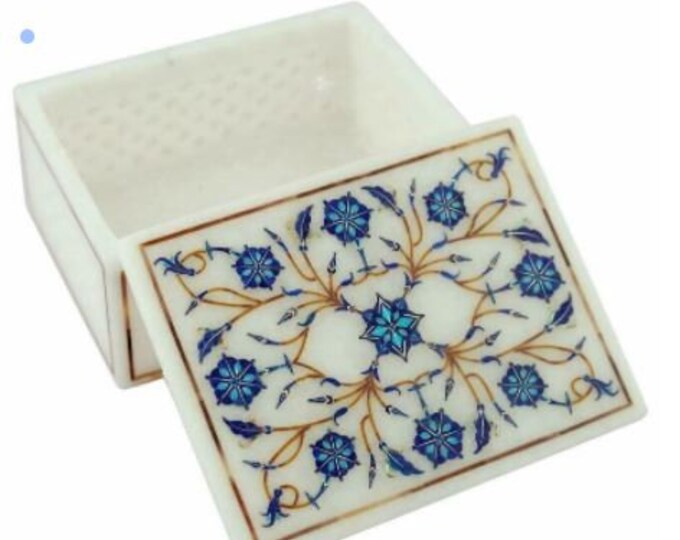 4" x 3" x 2" Marble Jewelry Box Floral Inlay Handmade
