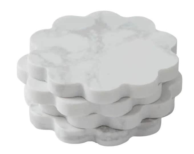 White Marble Flower Coasters Set | Minimalist Marble Table Decor