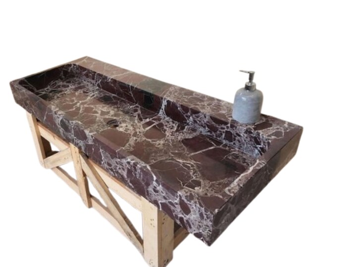 Rosso Levanto Marble Sink: Burgundy Red Bathroom Fixture,