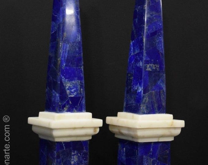Handcrafted Lapis Lazuli & Marble Obelisks: Italian-Inspired Decor