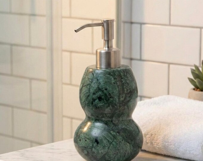 Curvy Green Marble Soap Dispenser – Pear Shaped Natural Stone Liquid Soap Bottle