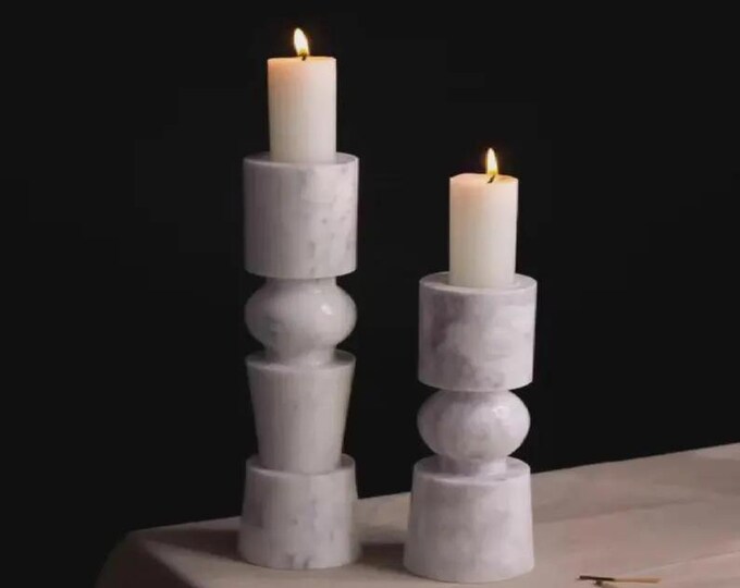 White Marble Candle Holders Set, Contemporary Luxury Home Decor