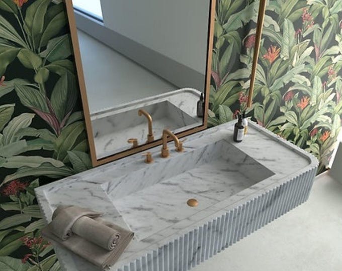 Italian Marble Wall-Mount Sink: Custom Luxury Bathroom