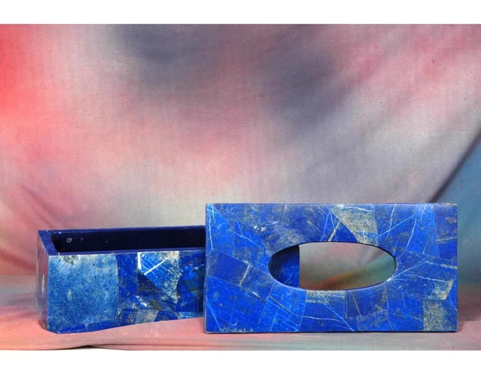 Handmade Blue Marble Tissue Box Holder with Matching Tray | Modern Boho Bathroom Decor