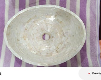 Round Marble Sink with Classy Look Mother of Pearl Overlay Work Vanity Van Wash Basin for Decor