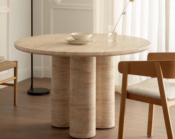 Travertine Round Marble Dining Table – Modern Luxury Stone Dining Furniture