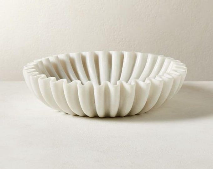 Hand-carved White Marble Scallop Bowl – Modern Decorative Stone Bowl