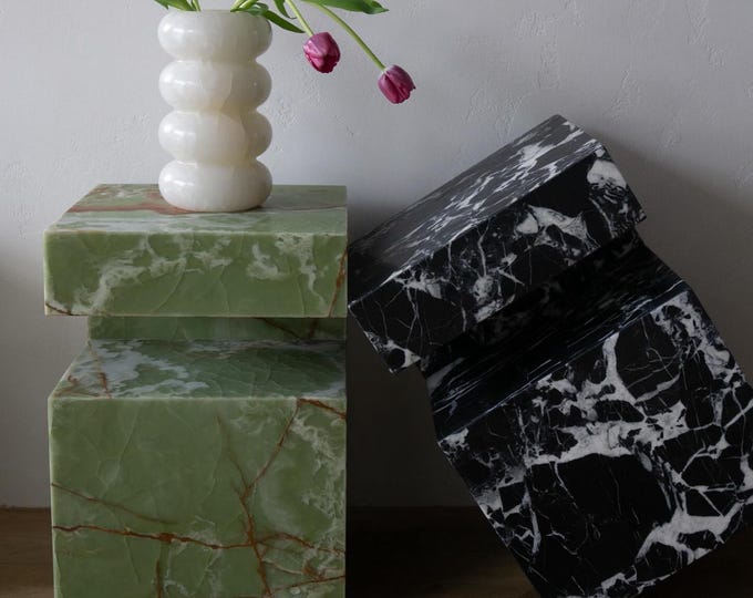 Sculptural Marble Block Tables | Green Onyx & Nero Marquina