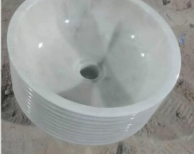 Handcrafted White Marble Round Sink: Modern Bathroom Washbasin