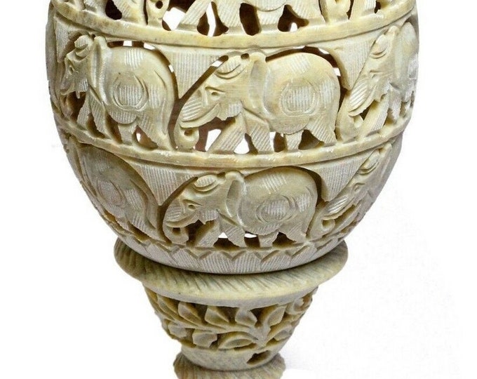 Marble Candle Holder Soapstone Hand Carved Work Home Decorative