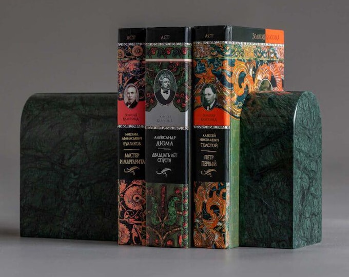 Elegant Green Marble Bookends Heavy Stone Decorative Book Holder Set
