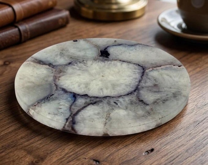 Natural Stone Serving Tray | Round Decorative Agate Platter