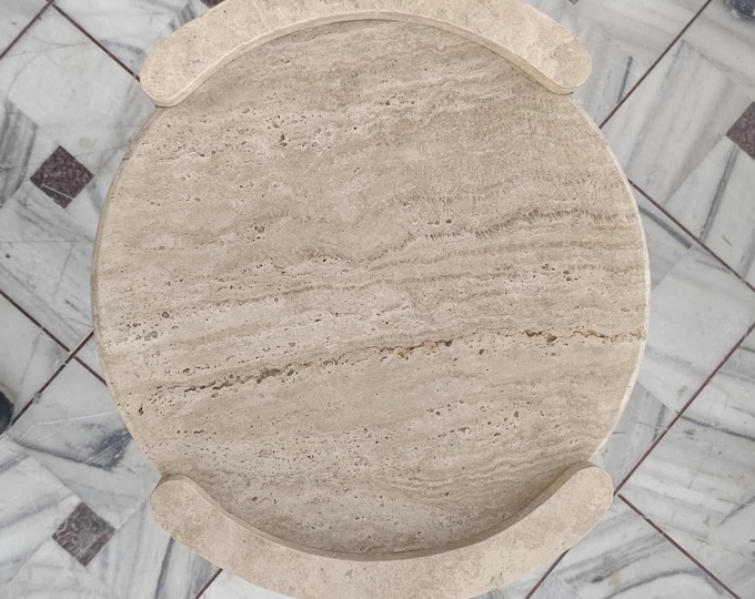 Handmade Travertine Round Tabletop: Natural Stone Coffee or Side Table