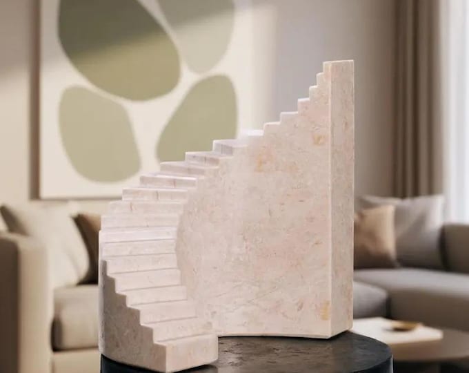 Travertine Staircase Sculpture, Minimalist Stone Decor