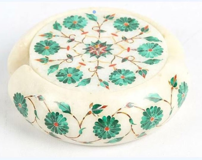 Marble Coaster Set Handmade Malachite Work Inlay work Home Decorative Gifts