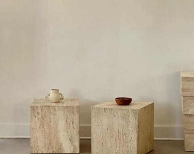 Travertine Stone Cube Pedestal | Natural Stone Home Decor