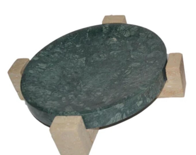 Travertine & Green Marble Large Serving Bowl – Sculptural Handmade Stone Fruit Bowl – Luxury Modern Centerpiece