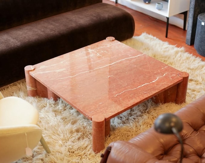 Handcrafted Red Marble Coffee Table - Mid-Century Modern Luxury