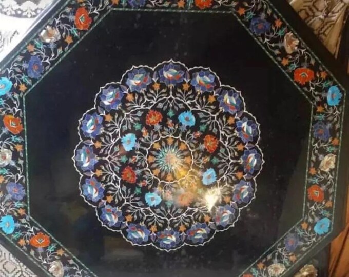 Inlaid Marble Table Top: Pietra Dura Art, Semiprecious Stones