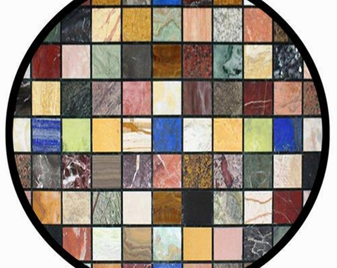 Handmade Round Mosaic Coffee Table with Colorful Inlay Accent Table