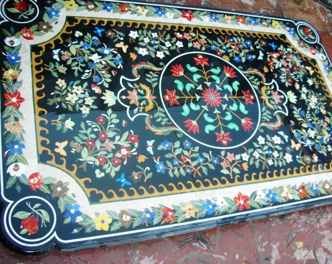 Marble Dining Table Top Semi Precious Stone Inlay Marquetry Work
