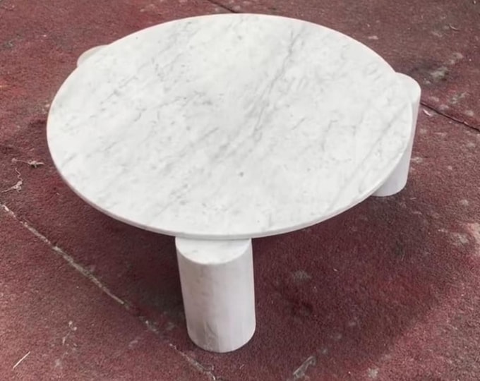 Handmade Round Carrara Marble Coffee Table – Modern Minimalist Sculptural Stone Centerpiece