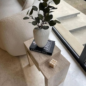 Pedestal Travertine Stone End Table – Custom Natural Stone Plinth | Handmade Minimalist Display Stand