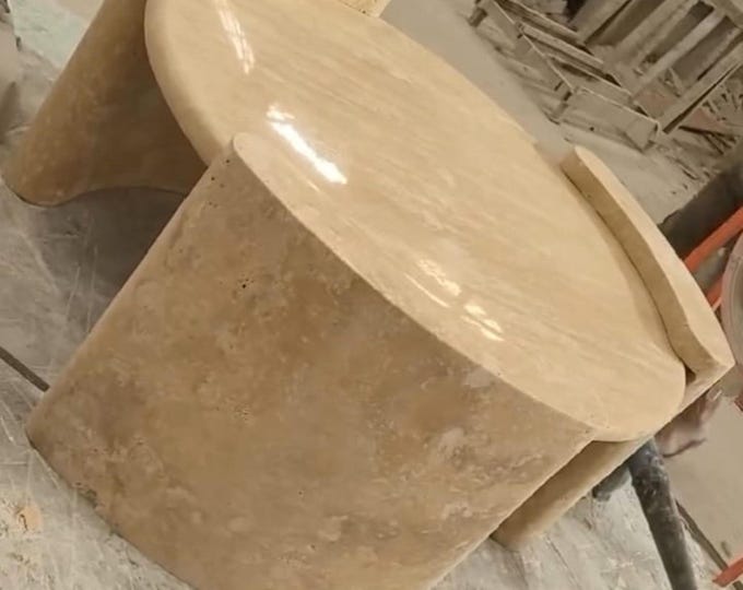 Handcrafted Travertine Coffee Table with Sculptural Curved Base – Natural Stone Centerpiece for Modern Interiors