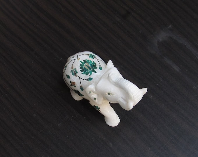 Marble Decorative Handmade Elephant Inlay Work Malachite Semi Precious Stone Home Decor