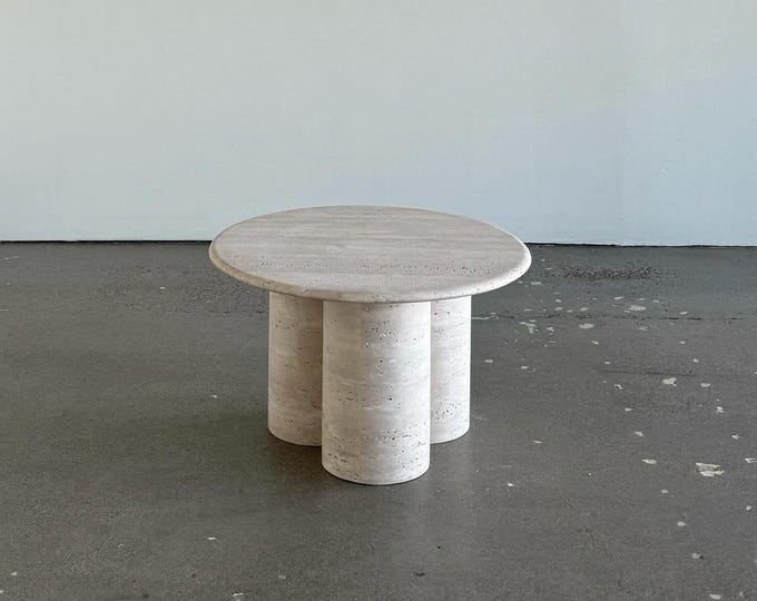 Handmade Travertine Dining Table: Cylindrical Pedestal, Natural Stone