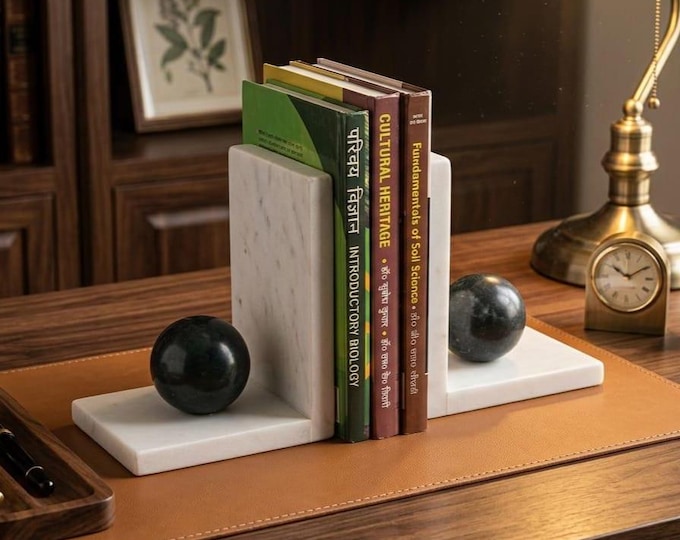 Minimalist Marble Bookends with Decorative Sphere Accents