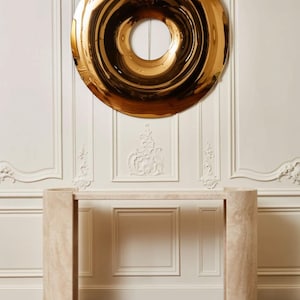 Minimalist Travertine Console Table | Raw or Polished Natural Stone Entryway Console with Cylinder Legs | Sculptural Luxury Hallway Table