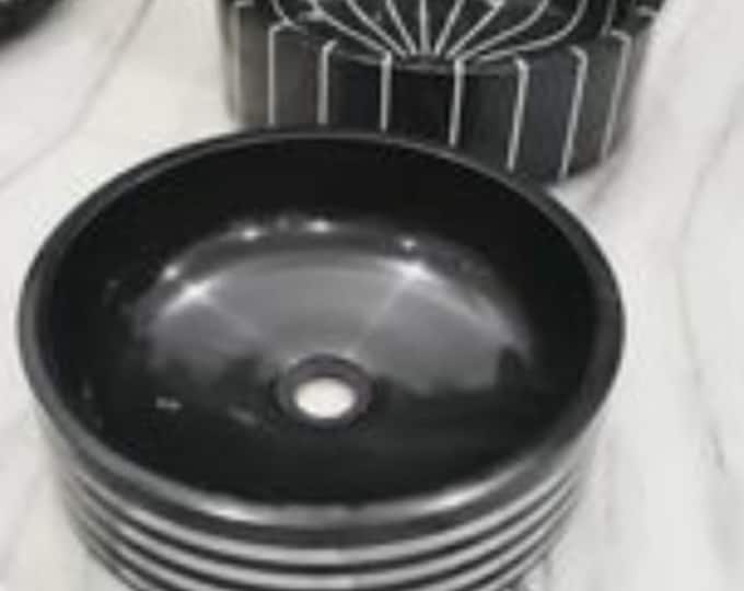 Handcrafted Black Marble Vessel Sink: Modern Bathroom Basin
