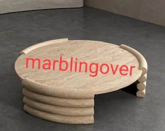 Modern Minimalist Travertine Table, Organic Stone Living Room Table