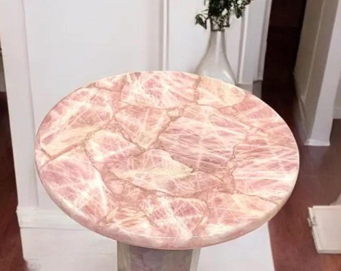 Natural Rose Quartz Round Table Top – Crystal Slab