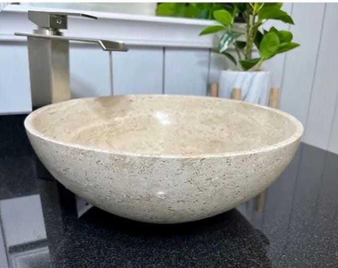 Travertine Sink, Stone Sink, Bathroom Vessel Sink, Countertop Sink, Vanity Sink