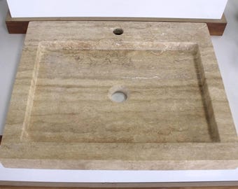 ベージュトラバーチン バスルームシンク | ハンドメイド 天然石洗面ボウル