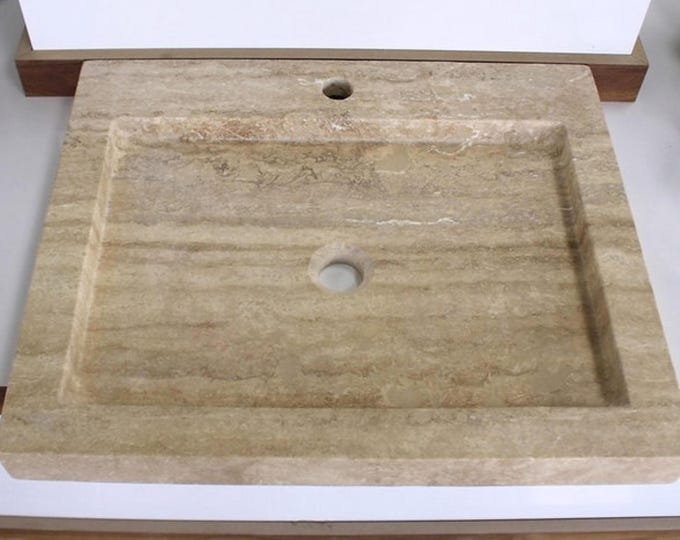 Slim And Sleek Italian Travertine Counter Top Washbasin Sink